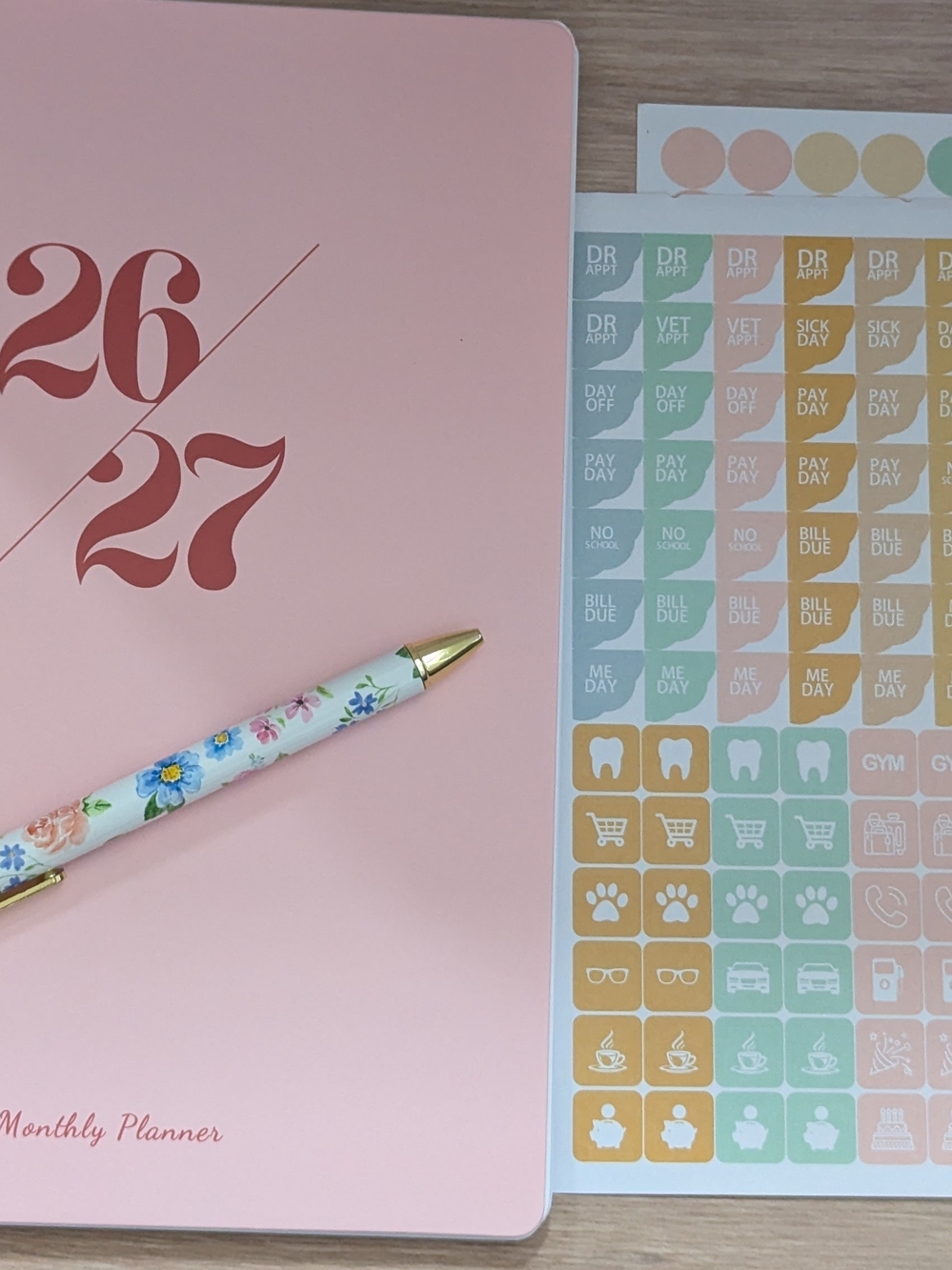 Pink 2026 And 2027 Planner with Floral Pen & Planner Stickers